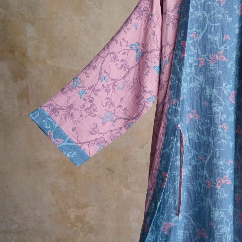Elegant Floral Butterfly Cotton Gauze Kimono Robe - image 10