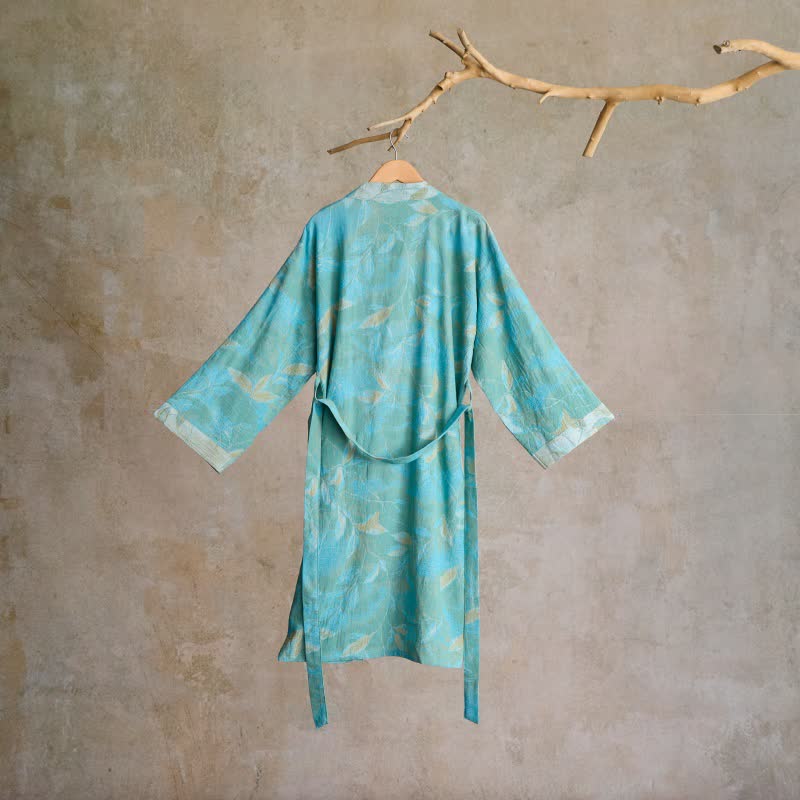 Natural Leaf Cotton Gauze Kimono Robe - image 1