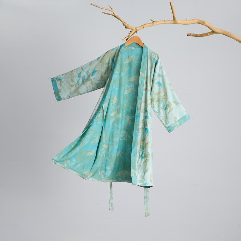 Weekend Escapades Natural Leaf Cotton Gauze Kimono Robe - image 9