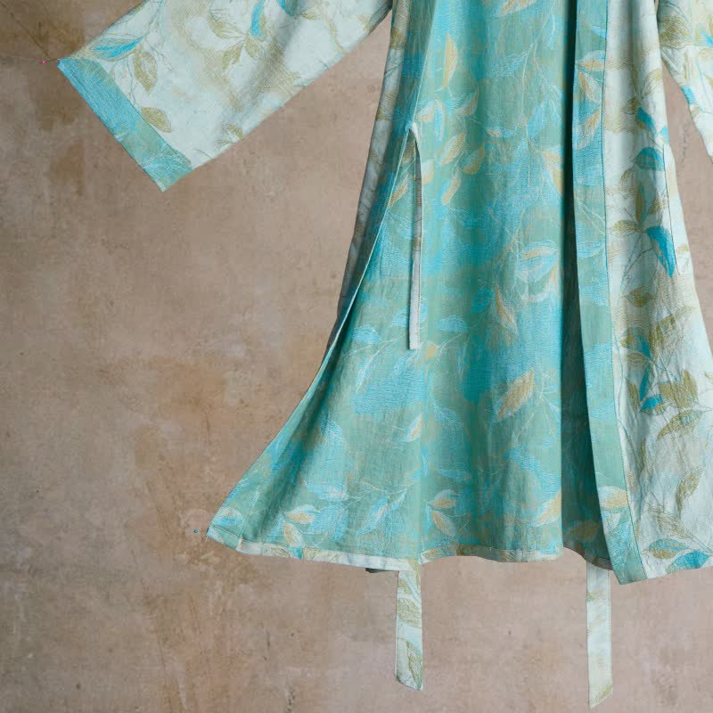 Natural Leaf Cotton Gauze Kimono Robe - image 11
