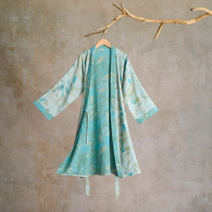 Natural Leaf Cotton Gauze Kimono Robe - Light Green - L - image 6