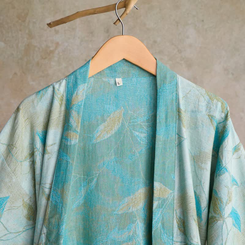 Natural Leaf Cotton Gauze Kimono Robe - image 9