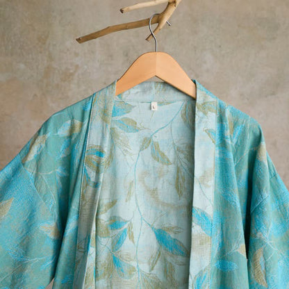 Weekend Escapades Natural Leaf Cotton Gauze Kimono Robe - image 4