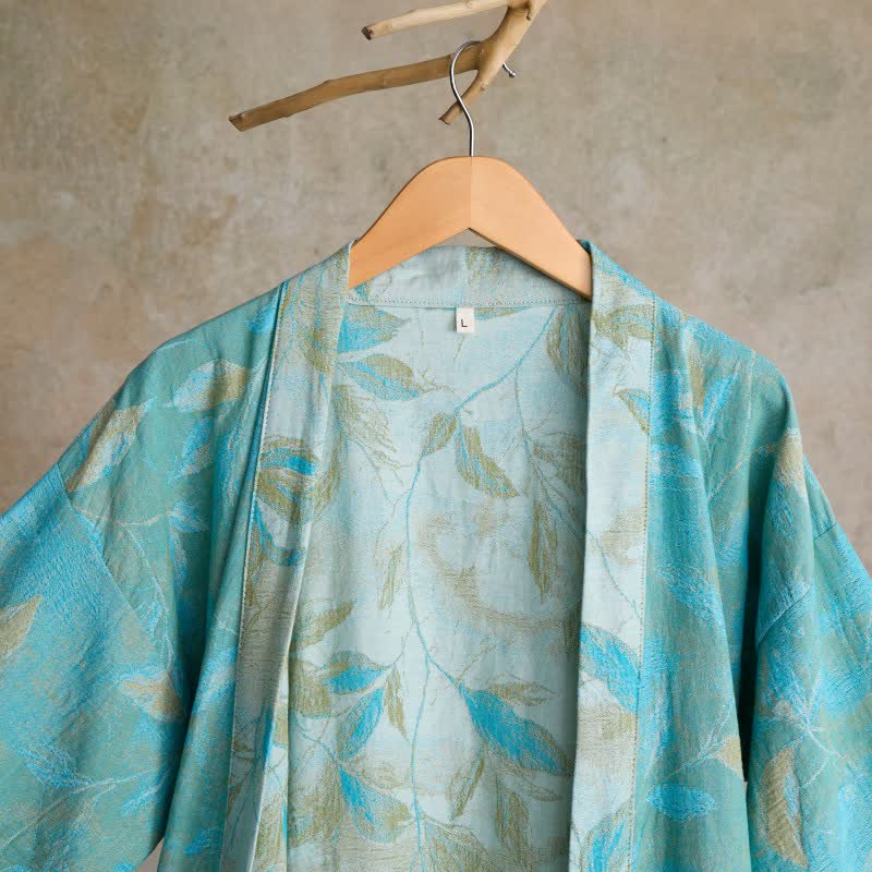 Natural Leaf Cotton Gauze Kimono Robe - image 3