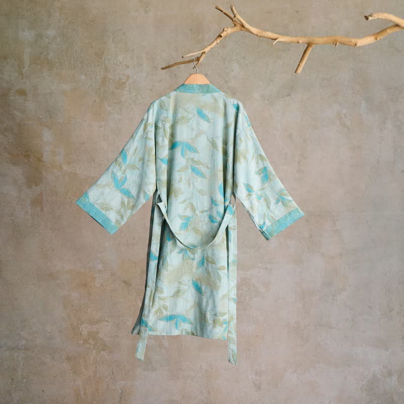 Natural Leaf Cotton Gauze Kimono Robe - image 7