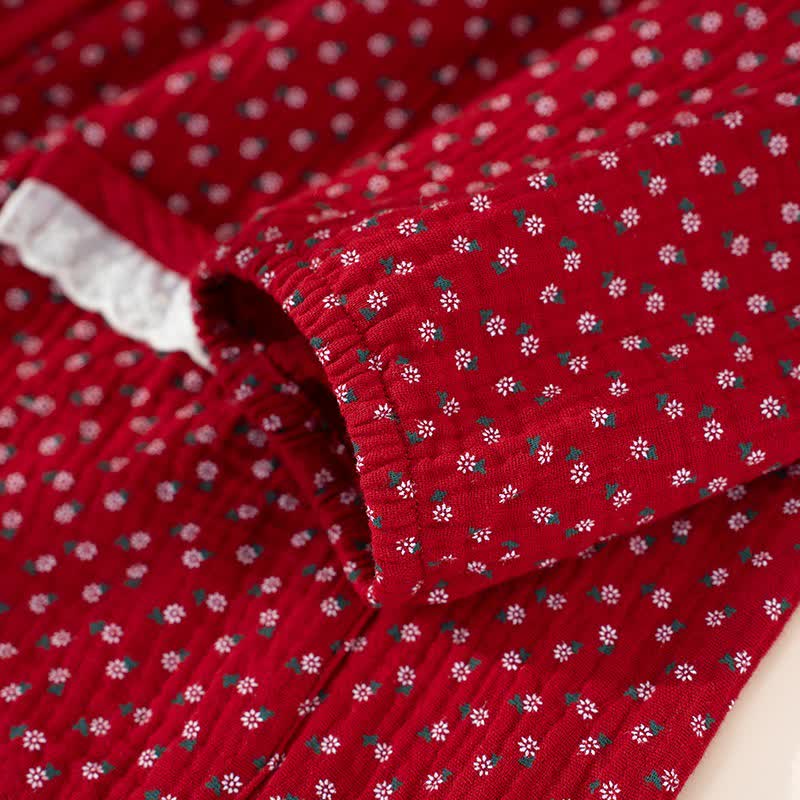 Red Floral Pure Cotton Pajama Set - image 5