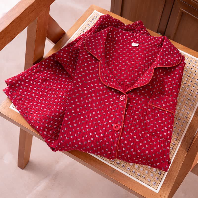 Red Floral Pure Cotton Pajama Set - image 14