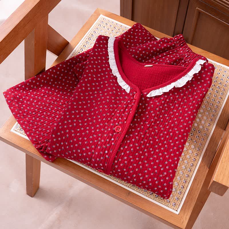 Red Floral Pure Cotton Pajama Set - image 3