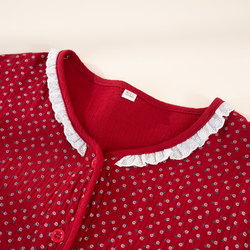Red Floral Pure Cotton Pajama Set - image 4