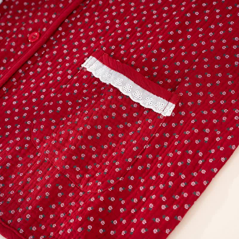 Red Floral Pure Cotton Pajama Set - image 6