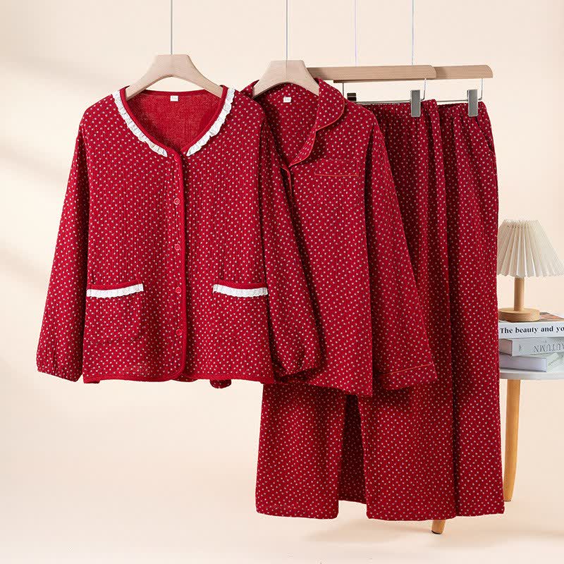 Red Floral Pure Cotton Pajama Set - image 0