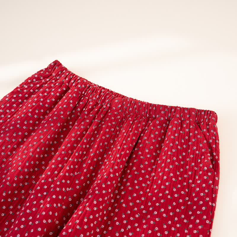 Red Floral Pure Cotton Pajama Set - image 9