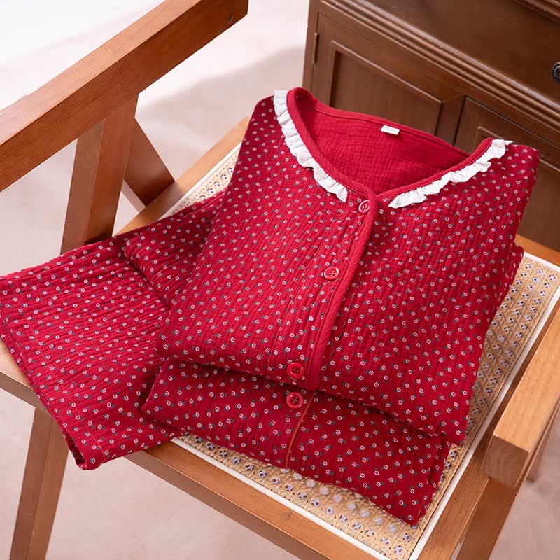Red Floral Pure Cotton Pajama Set - image 1