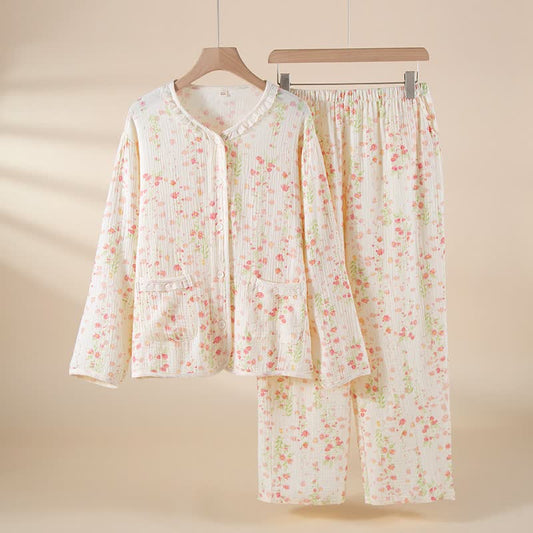 Elegant Begonia Cotton Gauze Pajama Set - White - XXL - image 0