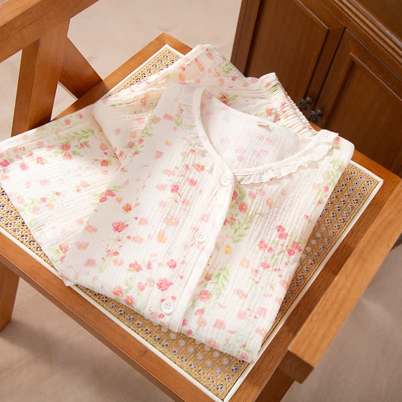 Elegant Begonia Cotton Gauze Pajama Set - image 1