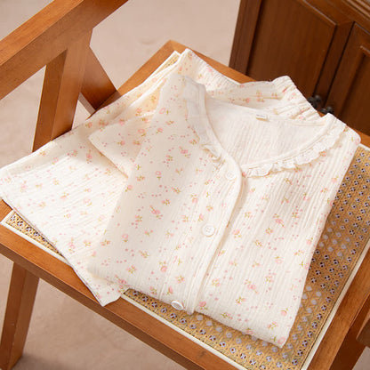 Floral Cotton Gauze Ruffled Pajama Set - image 1