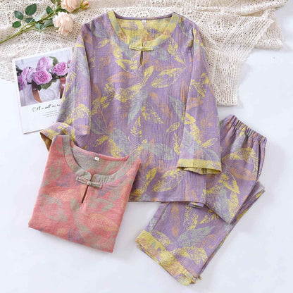 Oriental Style Leaf Pure Cotton Pajama Set - image 0