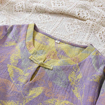 Oriental Style Leaf Pure Cotton Pajama Set - image 4