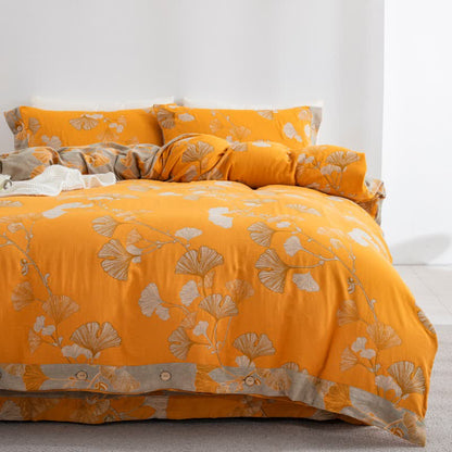 Ownkoti Button Ginkgo Leaf Cotton Gauze Doona Covers Bedding Set (4PCS) - image 31