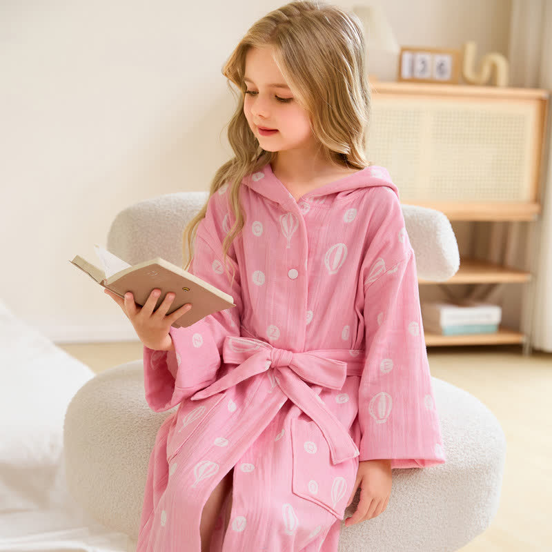 Air Balloon Hooded Cotton Gauze Child Bathrobe - Pink - Child:145-160cm - image 0