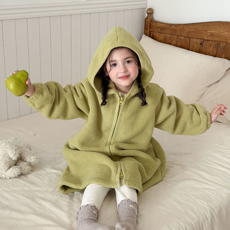 Simple Hooded Plush Zip-Up Child Robe - Green - Child:170cm - image 14