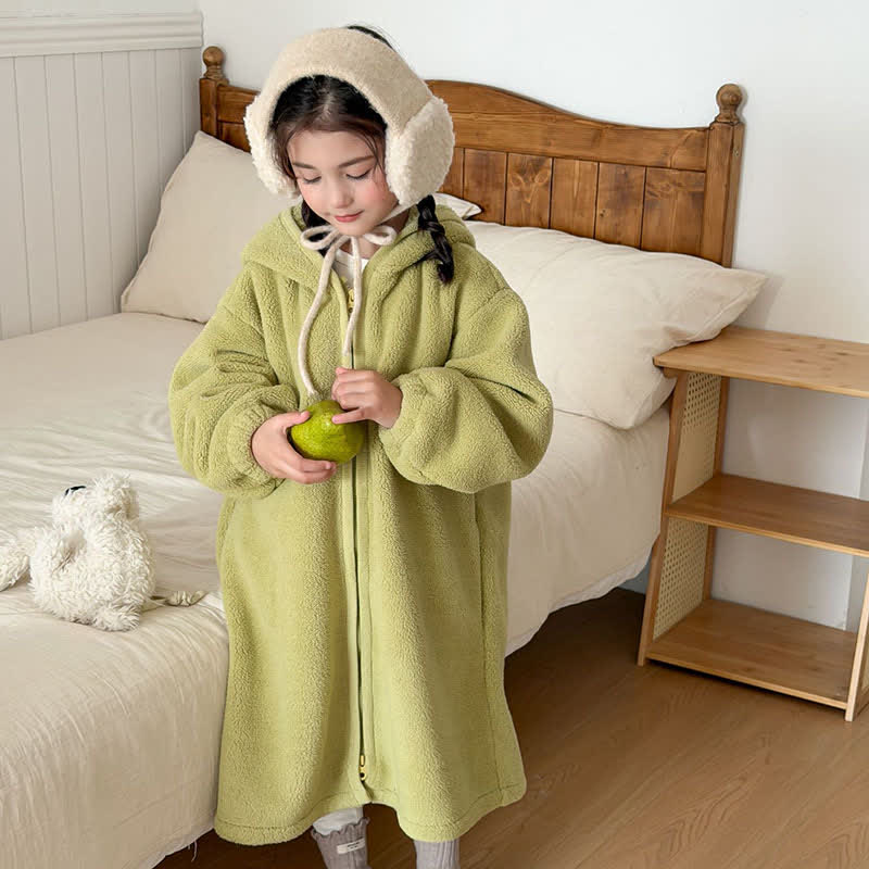 Simple Hooded Plush Zip-Up Child Robe - image 17