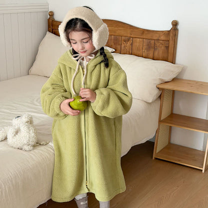 Simple Hooded Plush Zip-Up Child Robe - image 17
