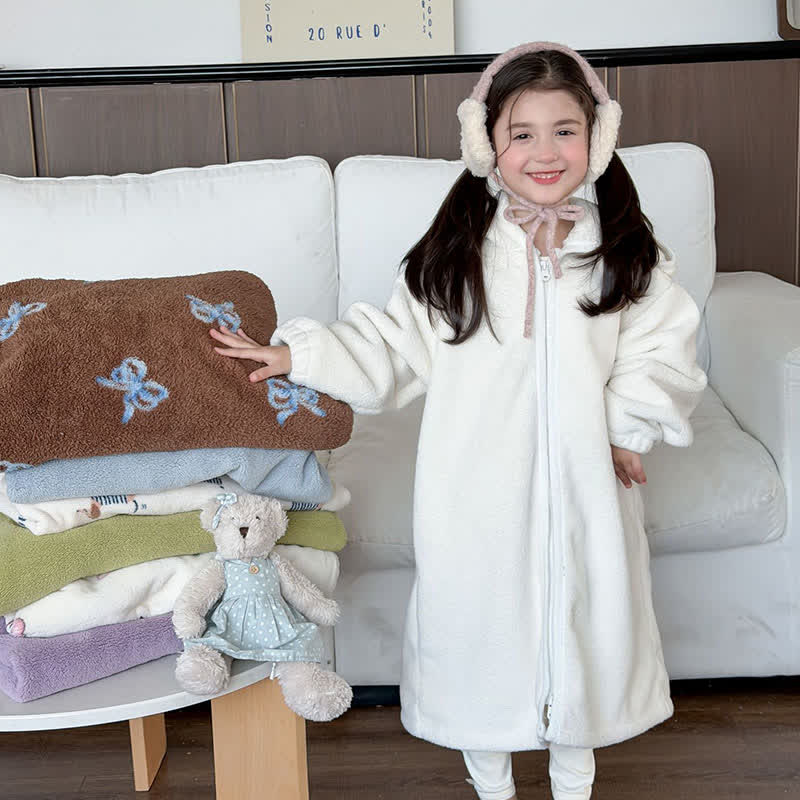Simple Hooded Plush Zip-Up Child Robe - image 4