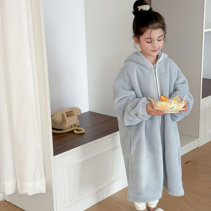 Simple Hooded Plush Zip-Up Child Robe - image 12