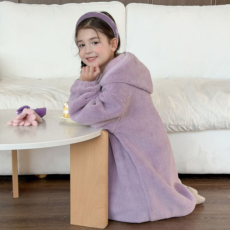 Simple Hooded Plush Zip-Up Child Robe - image 25