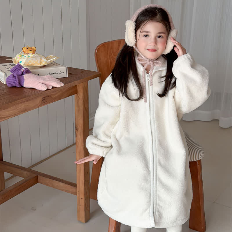 Simple Hooded Plush Zip-Up Child Robe - image 2