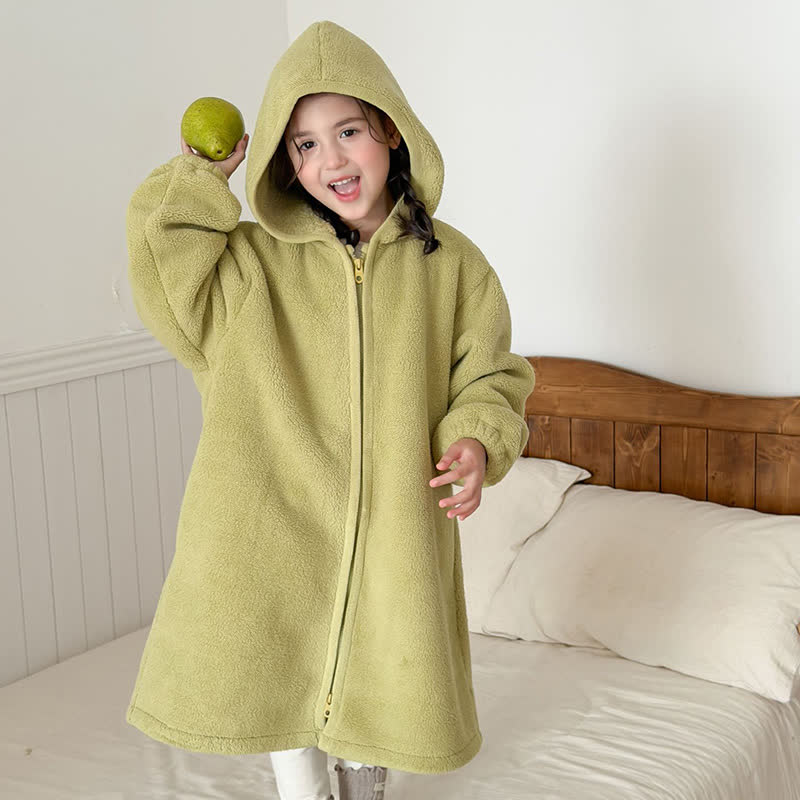 Simple Hooded Plush Zip-Up Child Robe - image 19