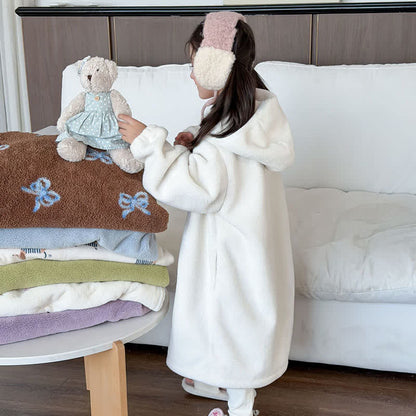 Simple Hooded Plush Zip-Up Child Robe - image 5