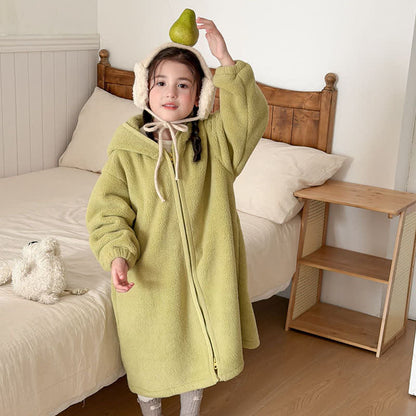 Simple Hooded Plush Zip-Up Child Robe - image 15