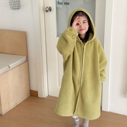 Simple Hooded Plush Zip-Up Child Robe - image 16