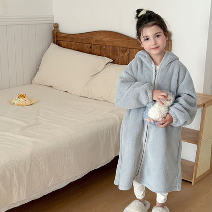 Simple Hooded Plush Zip-Up Child Robe - image 9