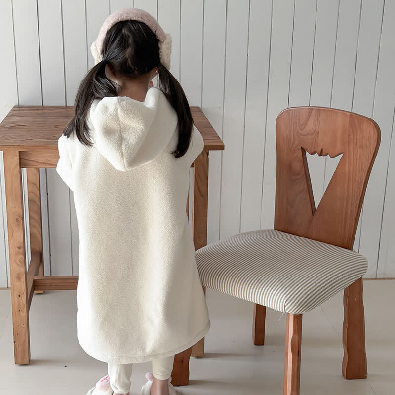 Simple Hooded Plush Zip-Up Child Robe - image 6