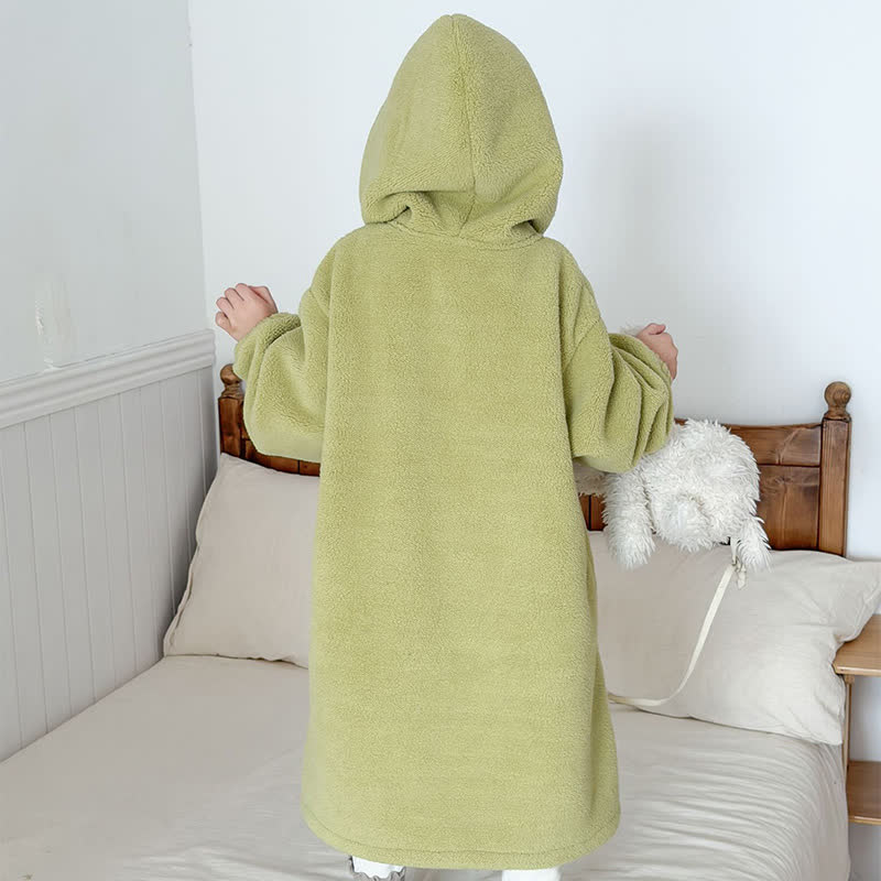 Simple Hooded Plush Zip-Up Child Robe - image 20