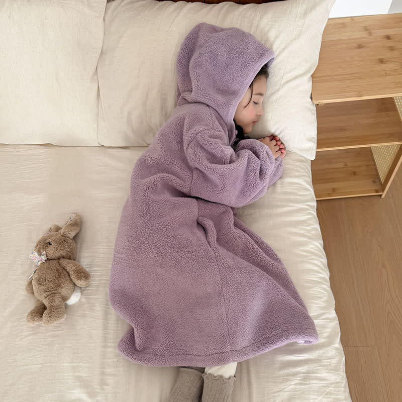 Simple Hooded Plush Zip-Up Child Robe - image 27