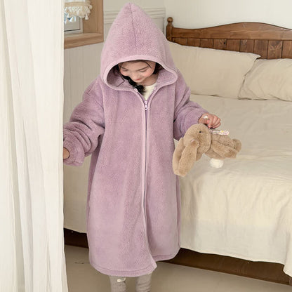 Simple Hooded Plush Zip-Up Child Robe - image 24