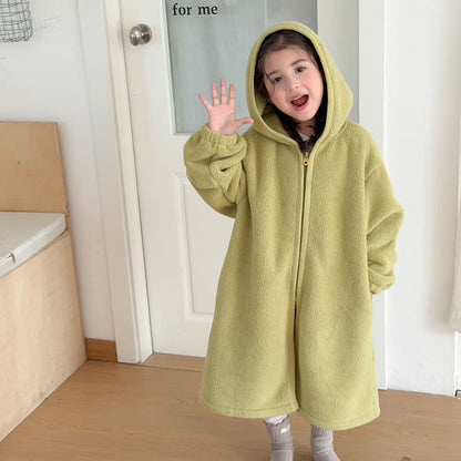 Simple Hooded Plush Zip-Up Child Robe - image 18