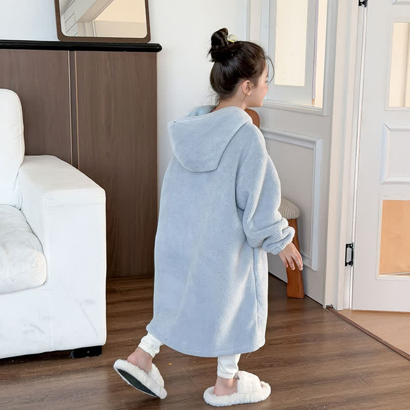 Simple Hooded Plush Zip-Up Child Robe - image 13