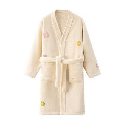 Floral Plush Child Robe with Pocket - Yellow - Child:140-160cm - image 1