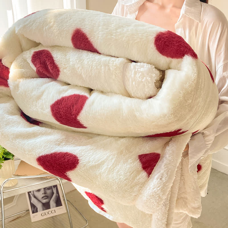 Heart Pattern Plush Fleece Throw Blanket - 79"W x 90"L - image 0