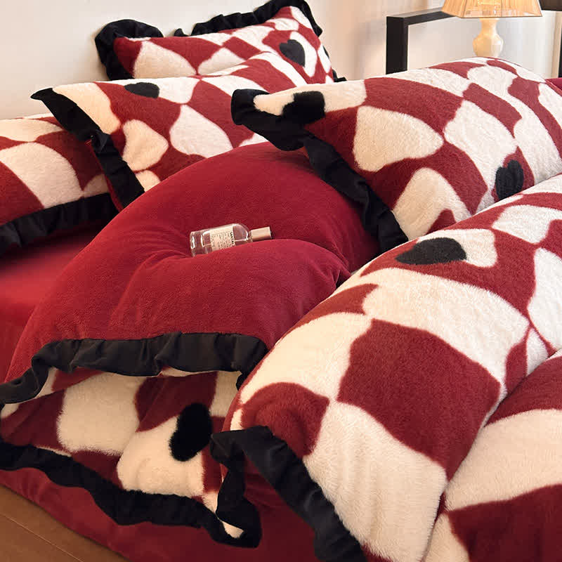 Romantic Plush Velvet 4-Piece Duvet Cover Set - Red - King - image 0