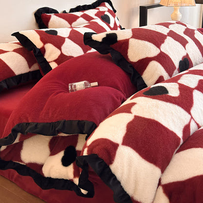 Romantic Plush Velvet 4-Piece Duvet Cover Set - Red - King - image 0