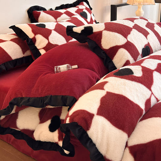 Romantic Plush Velvet 4-Piece Duvet Cover Set - Red - King - image 0