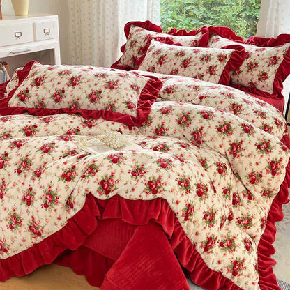 Romantic Vintage Rose Floral Velvet Bedding - Bedding Set (4PCS) - King - image 0