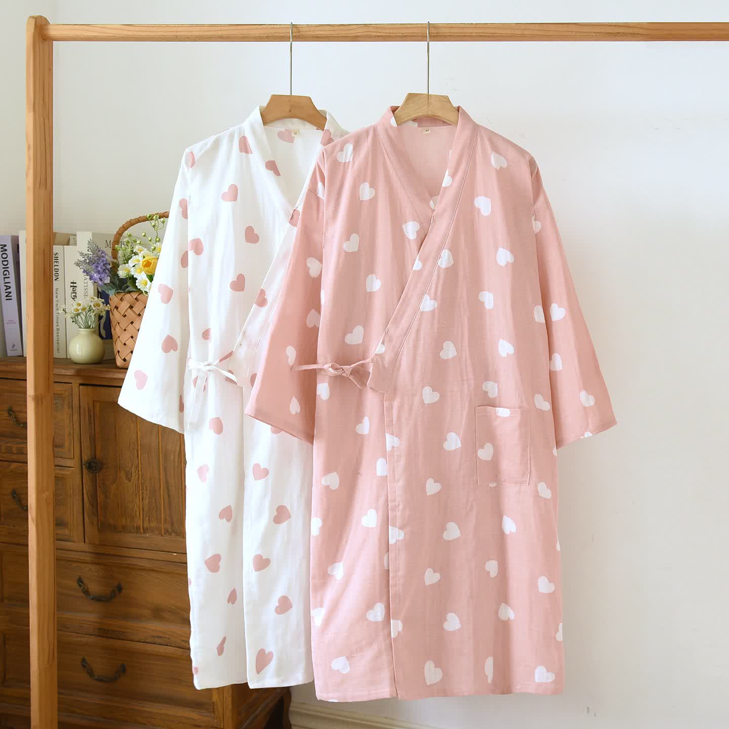 Heart Cotton Gauze Kimono Bathrobe - image 0