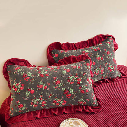Vintage Rose Floral Velvet Ruffle Bedding - image 6